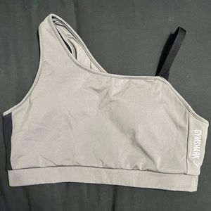 Womens L Grey Black Gymshark Asymmetric Sports Bra